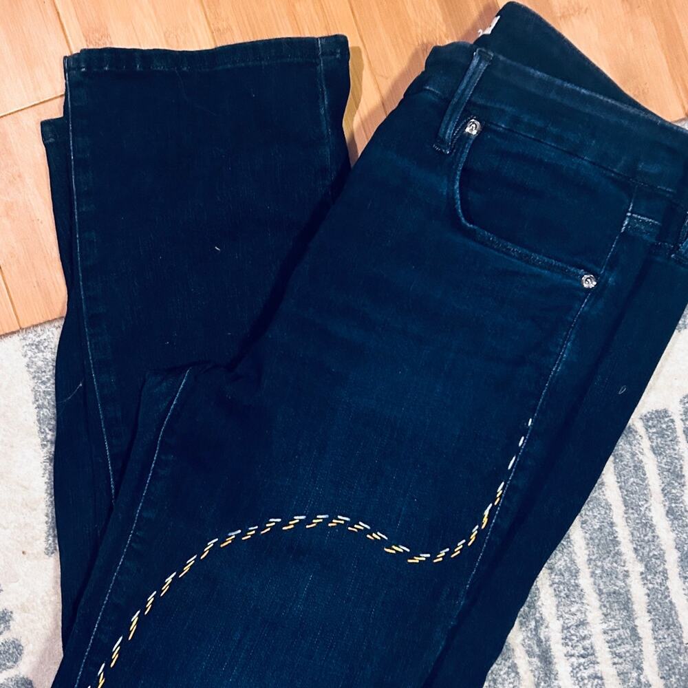 Rare Good American Dark Wash Skinny Jeans Embroidered Detail Sleek High Rise 12